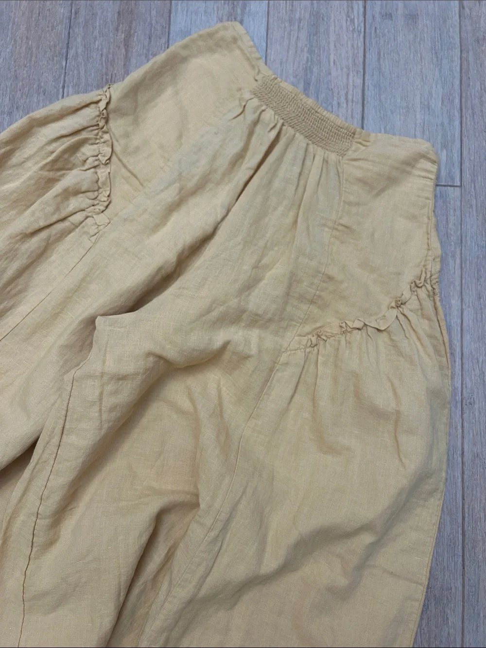 Free People Linen Blend Wide-Leg Pull-On Pants in Mustard Yellow size XS